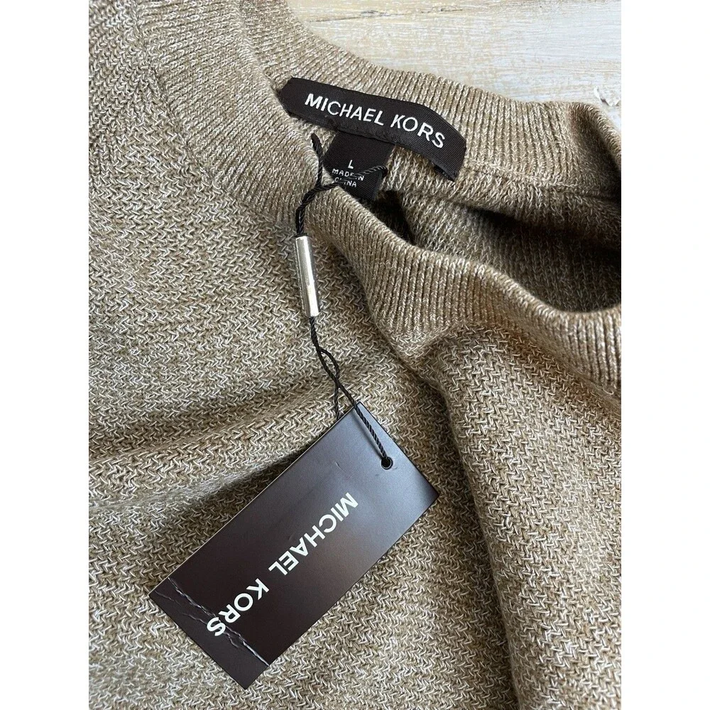 Michael Kors Men's L Modern-Fit Textured Mouline Sweater Dark Camel